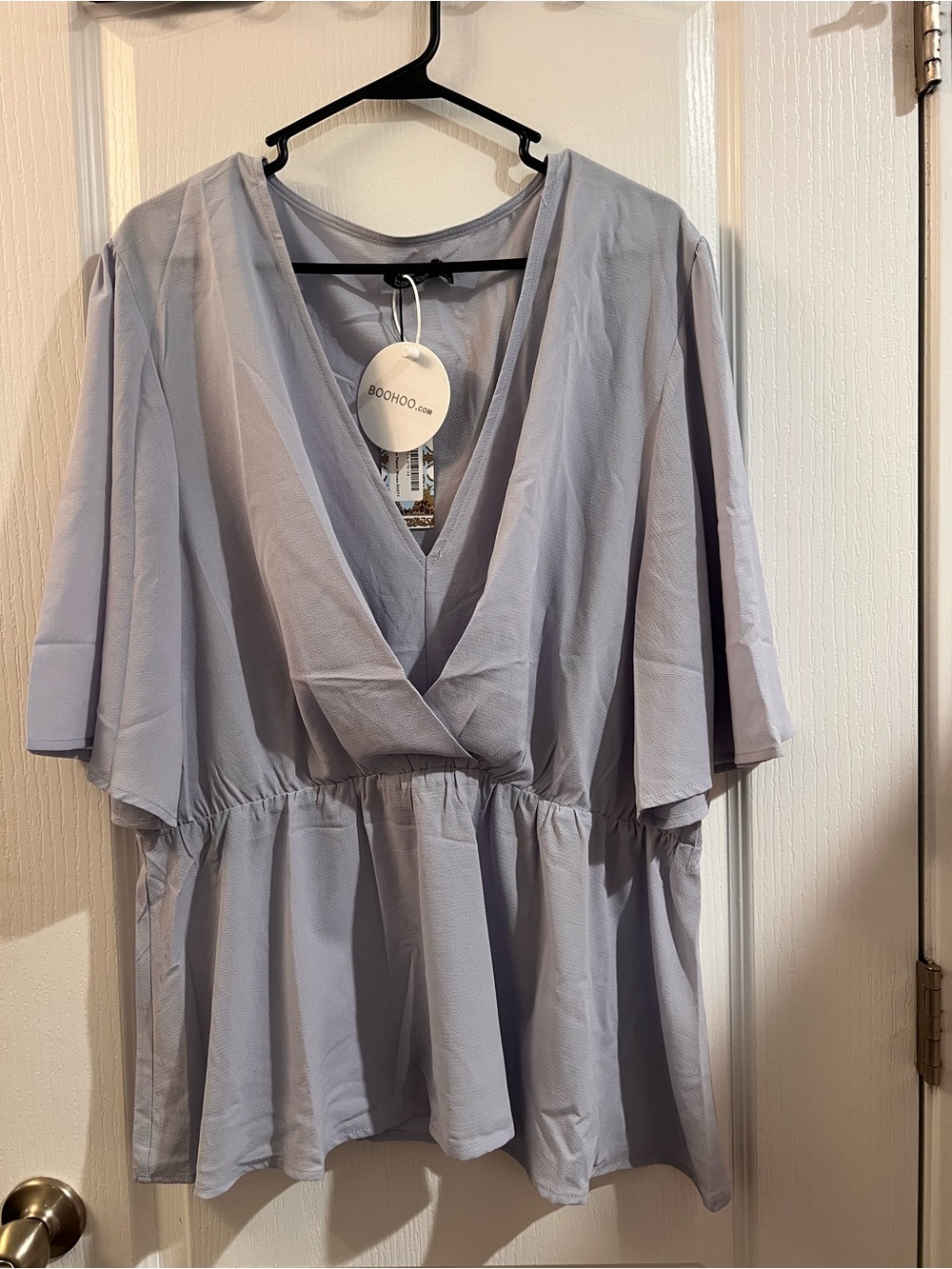 Boohoo Light Lavender Wrap Peplum Tunic Top